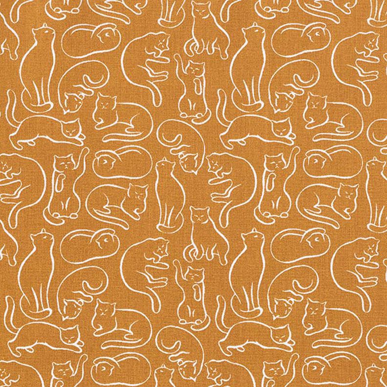 Bavlněná látka Kreton hravé kočky – kari žlutá,  image number 1