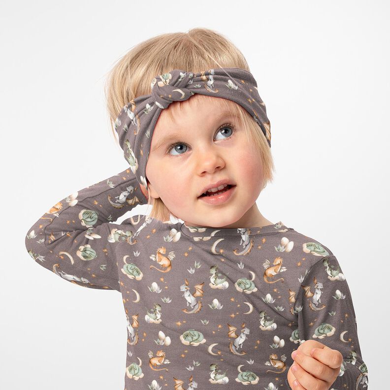 Francouzské froté letní teplákovina Roztomilí draci digitální potisk – tmavá taupe,  image number 5