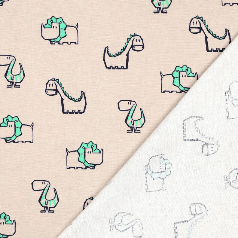 Bavlněný flanel Drzí dinosauři | Poppy Fabrics – přírodni/smaragdově zelená, image number 4