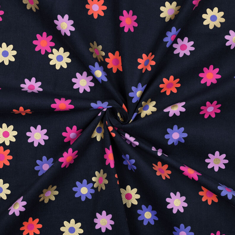 Dětský manšestr Květiny s třpytivým potiskem | Poppy Fabrics – namornicka modr, image number 3