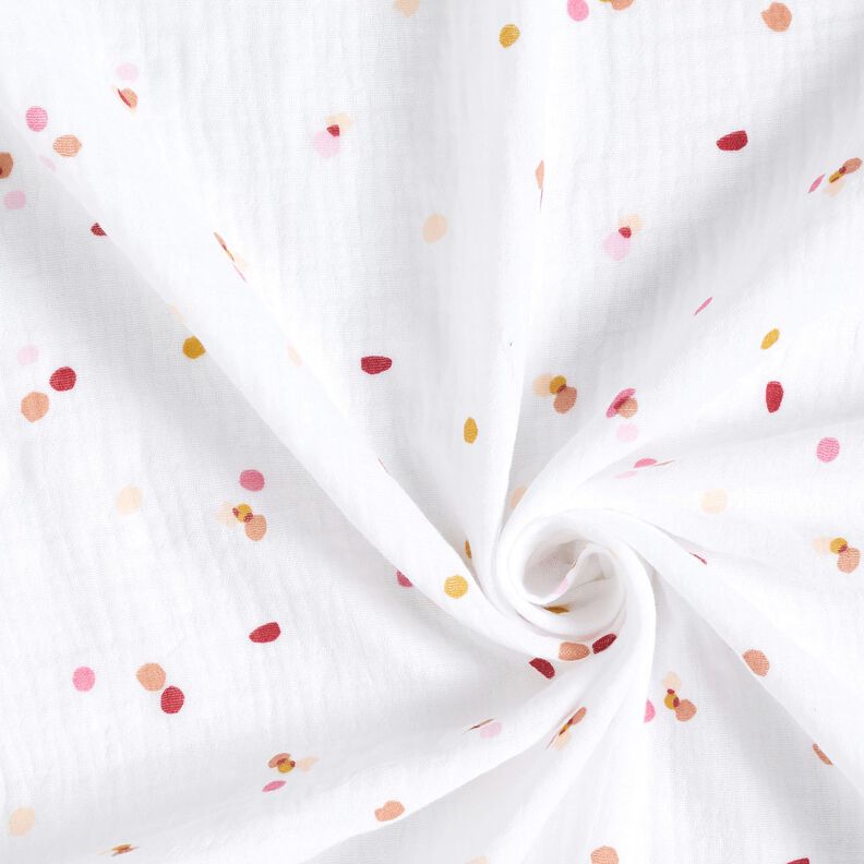 Mušelín / dvojitá mačkaná tkanina Barevné puntíky – bílá,  image number 3