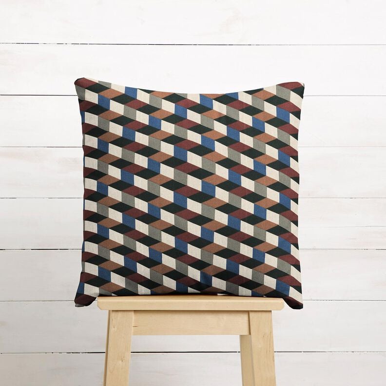 Dekorační látka Polopanama minimalistické kostky – přírodni/modrá,  image number 6