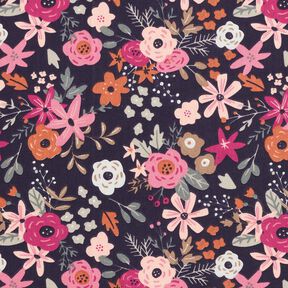 Bavlněn&yacute; popel&iacute;n Květinov&eacute; kytice &ndash; černomodr&aacute;/purpurov&aacute;, 