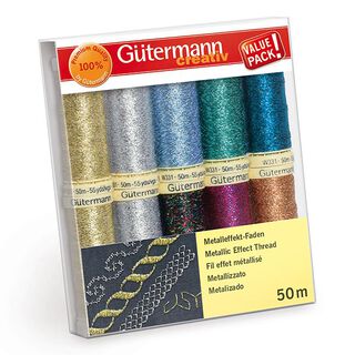 Sada šicích nití s metalickým efektem [ 50m | 10 ks ] | Gütermann creativ – mix barev, 