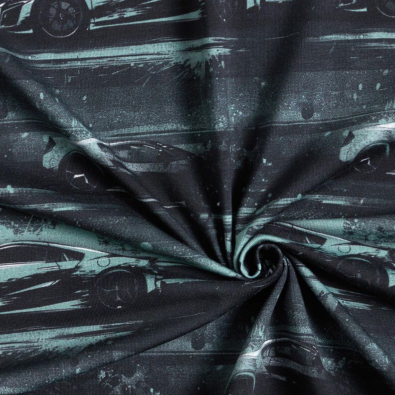 Bavlněný žerzej Závodní auto digitální potisk – černá/perlově šedá,  image number 3