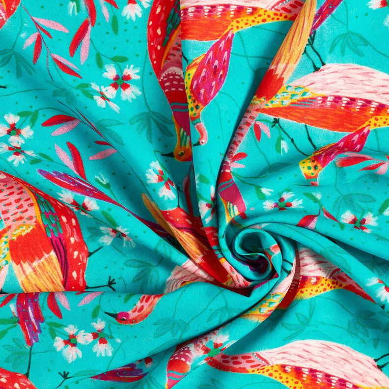 Plážové oblečení viskózové látky pávi a květiny – modrá aqua/výrazná jasně růžová | Zbytek 50cm,  image number 3