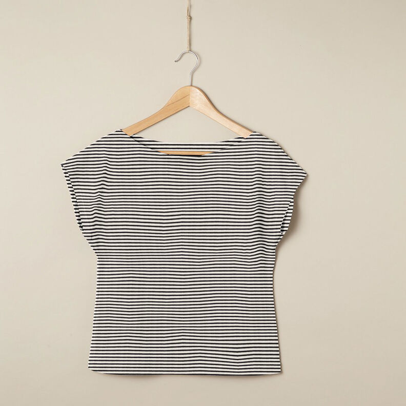 Bavlněný žerzej Úzké proužky – kremová/černá,  image number 5