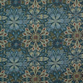 Dekorační látka Gobelín Květinová mandala – černá/modrá, 