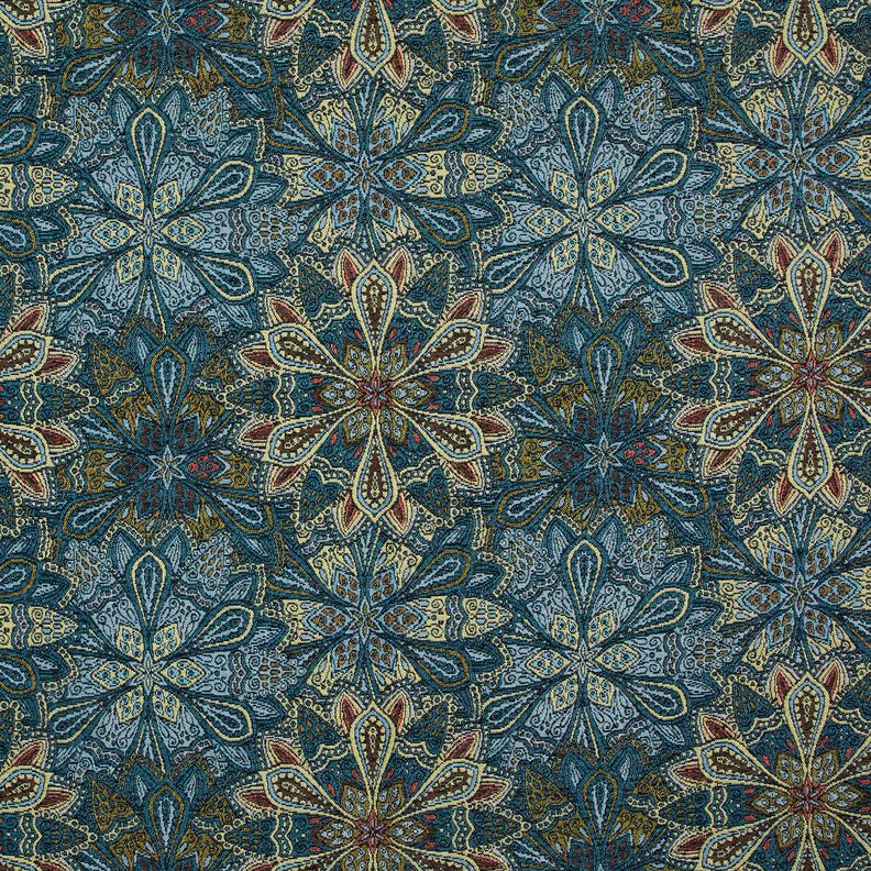 Dekorační látka Gobelín Květinová mandala – černá/modrá,  image number 1