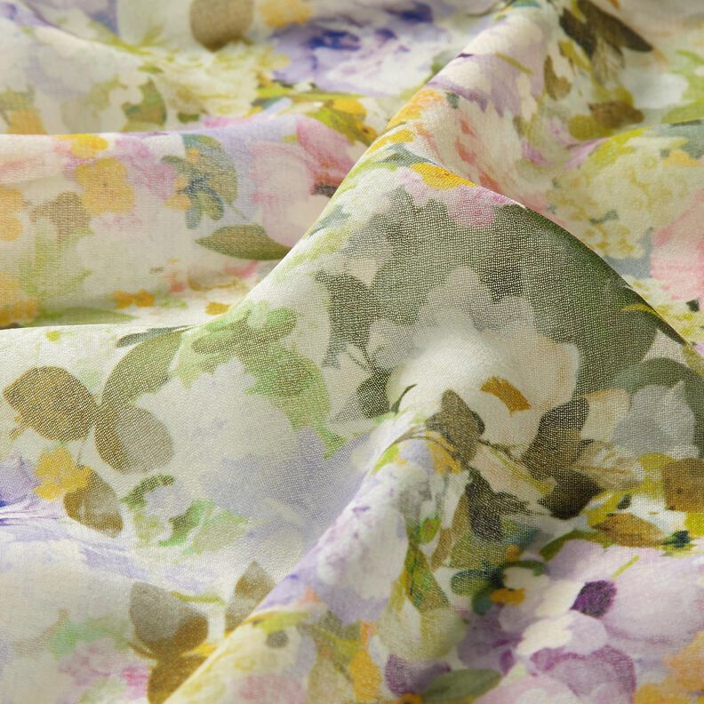 Šifón Moře recyklovaných květů – pastelově fialová/zelenkavá,  image number 2