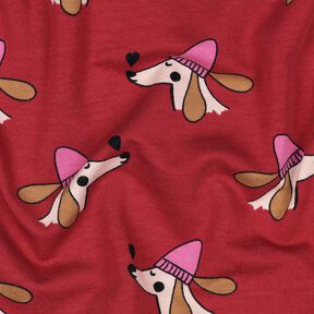 Letní teplákovina Pes s kloboukem | Poppy Fabrics – tmavě červená/pink, 