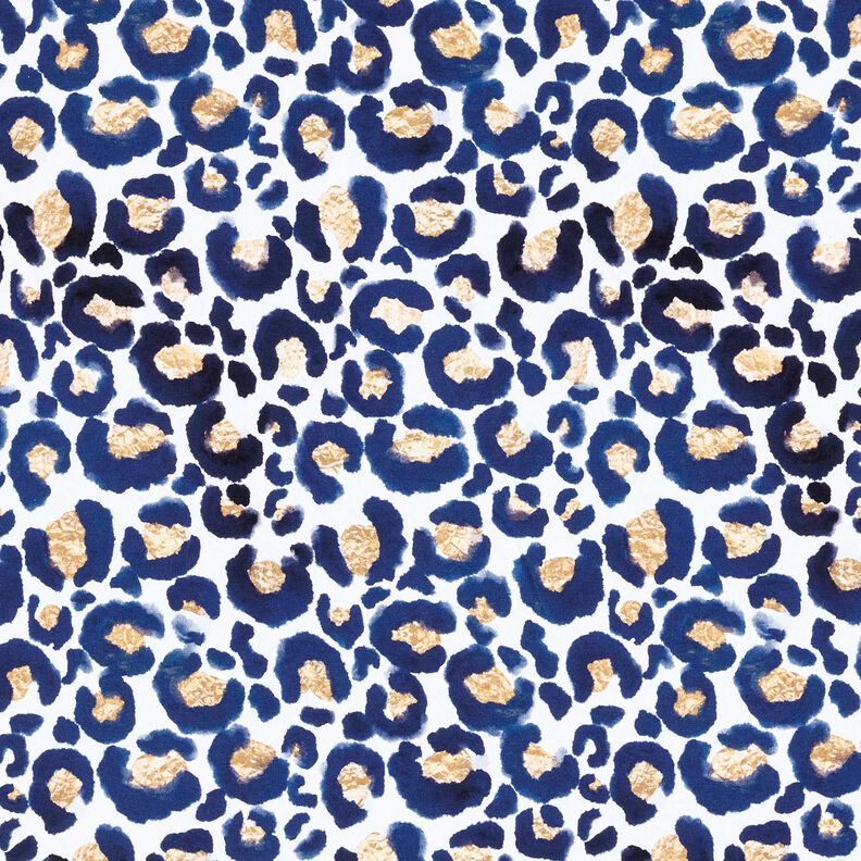 Bavlněný žerzej Leopard se zlatými tečkami | Glitzerpüppi – bílá/indigová,  image number 1