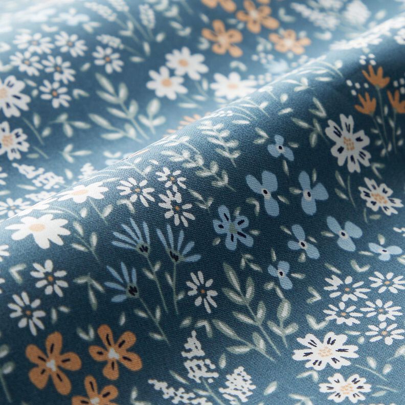Povrstvená bavlna Barevná květinová louka – světle džínová modrá/světle modra,  image number 3