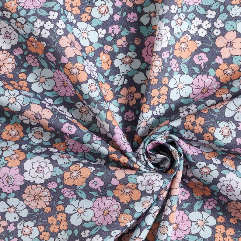 GOTS Bavlněný popelín Květinová louka | Poppy Fabrics – břidlicově šedá,  image number 3