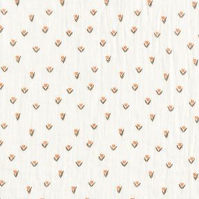 Mušelín / dvojitá mačkaná tkanina Mini tulipány digitální potisk – bílá, 
