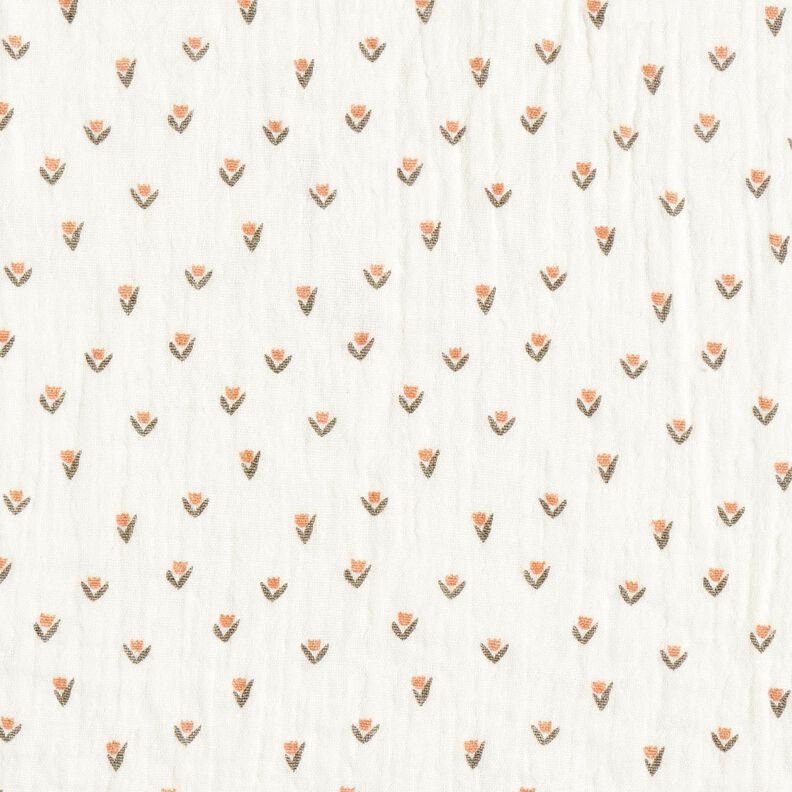 Mušelín / dvojitá mačkaná tkanina Mini tulipány digitální potisk – bílá, image number 1
