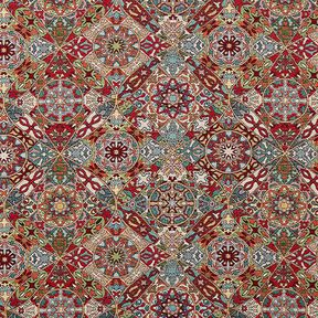 Dekorační látka Gobelín Složité ornamenty – světle béžová/karmínově červená, 