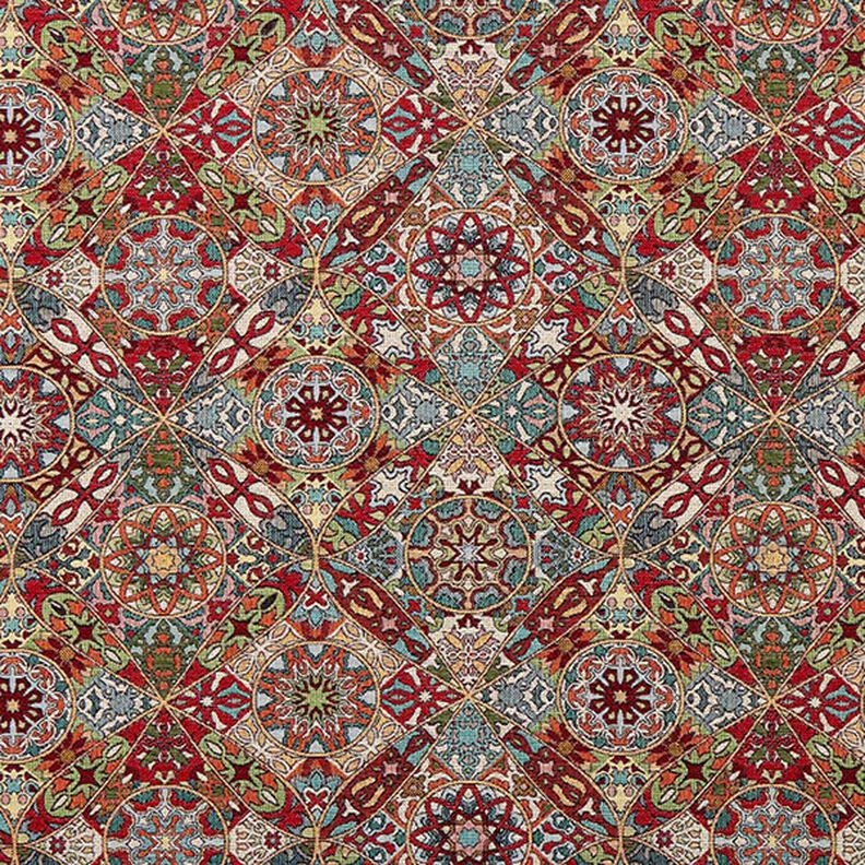 Dekorační látka Gobelín Složité ornamenty – světle béžová/karmínově červená,  image number 1