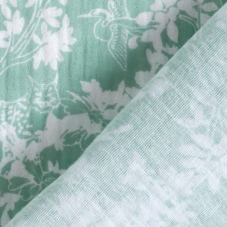 Mušelín / dvojitá mačkaná tkanina Květinový vzor – eukalyptová/bílá,  image number 4