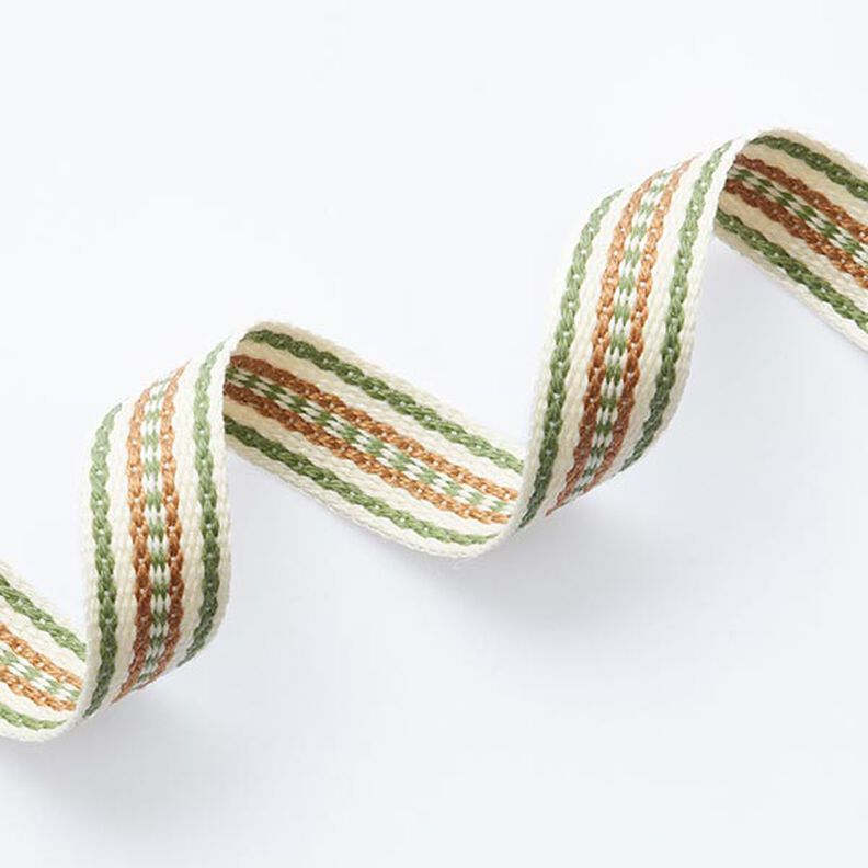 Tkaná stuha Etno [ 15 mm ] – vlněná bílá/zelená,  image number 2