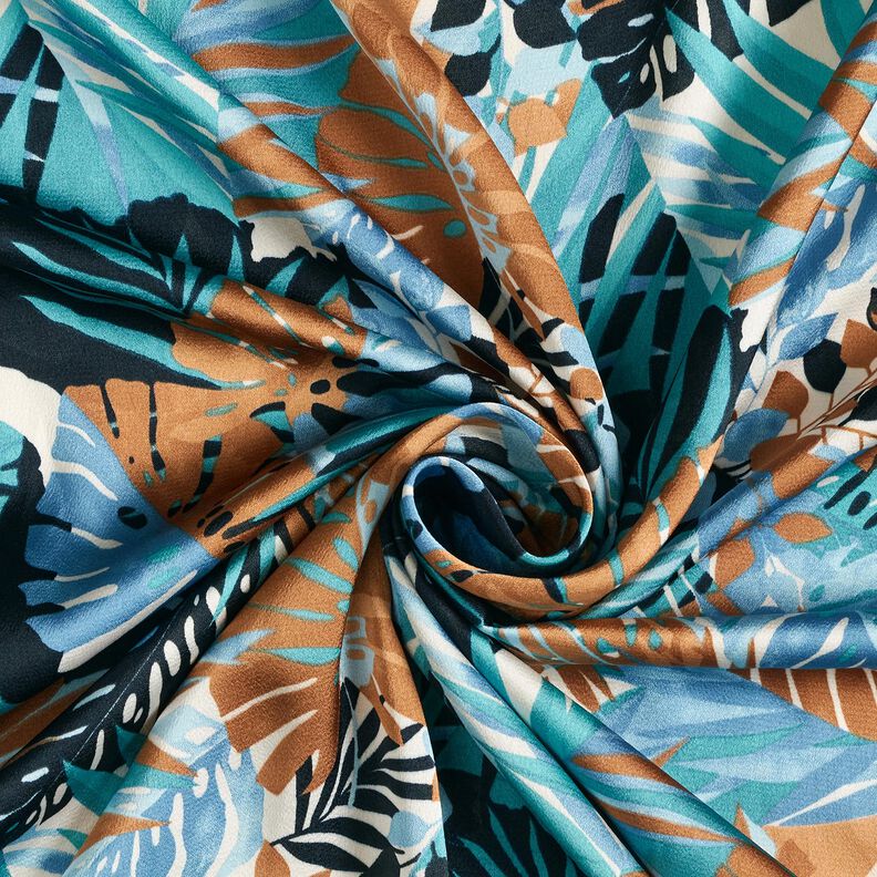 Krepsatén Palmy a Monstera – brilantní modrá/černomodrá,  image number 3