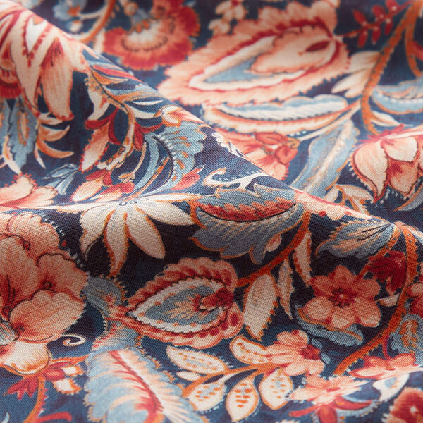 Viskózová tkanina Paisley květiny – namornicka modr/broskvově oranžová,  image number 2