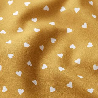 Organická bavlna popelín roztroušená srdce – hořčicove žlutá, 