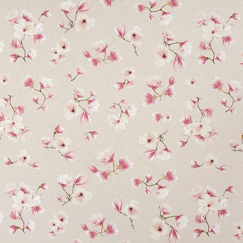 Dekorační látka Polopanama Květ magnolie – slézová/přírodni, image number 1