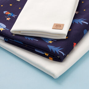 Bal&iacute;ček tkanin French Terry lucerničky | PETIT CITRON &ndash; namornicka modr/př&iacute;rodni, 