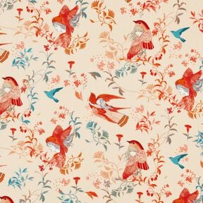 Viskózová látka LENZING™ ECOVERO™ Ptáci a víly | Katia Fabrics – kremová/ohnivě červená, 