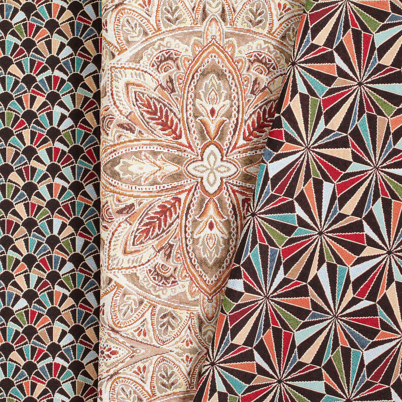 Dekorační látka Gobelín Retro vějíř – černá/karmínově červená,  image number 5