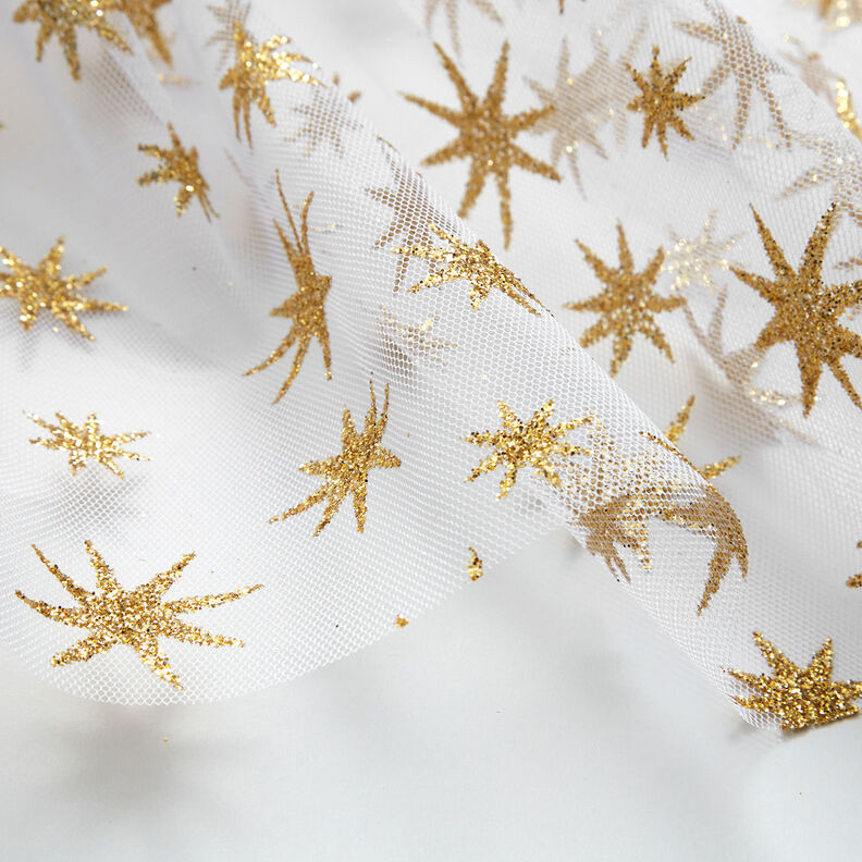 Tyl se třpitivými hvězdičkami – bílá/zlatá,  image number 5