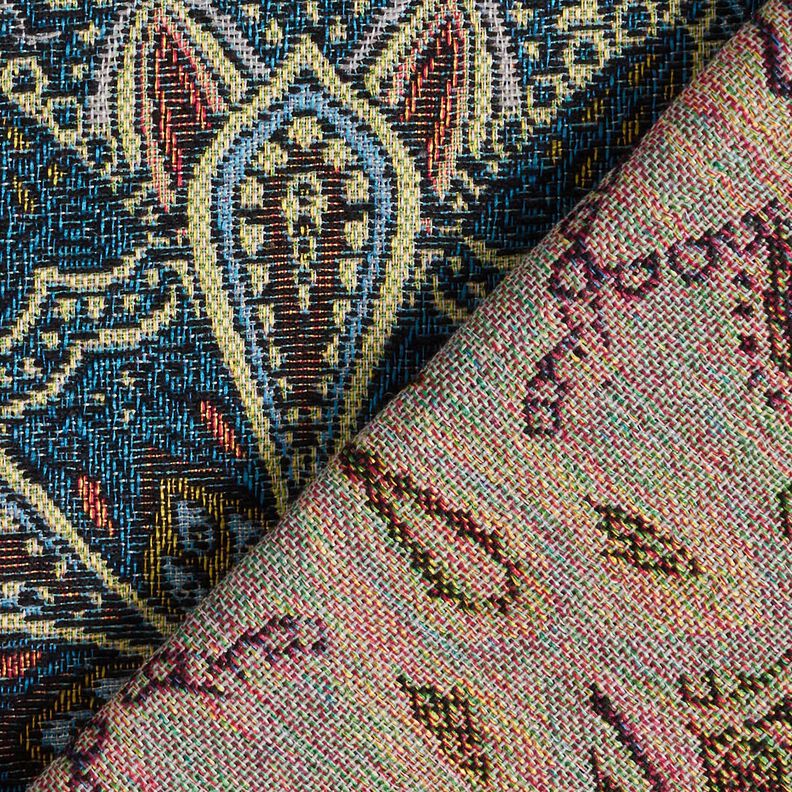 Dekorační látka Gobelín Květinová mandala – černá/modrá,  image number 4