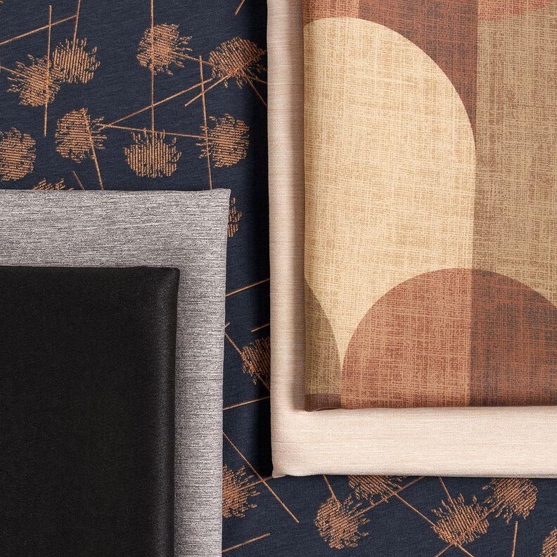 Bavlněn&yacute; žerzej Abstraktn&iacute; rostliny &ndash; černomodr&aacute;/světle hněd&aacute;,  image number 5