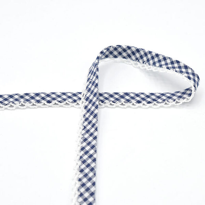 Šikmý proužek Vichy károvaná s háčkovaným okrajem [20 mm] – namornicka modr,  image number 2