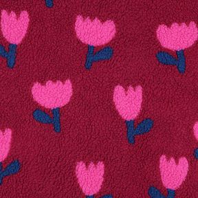 Plyš teddy tulipány | Poppy Fabrics – karmínově červená, 