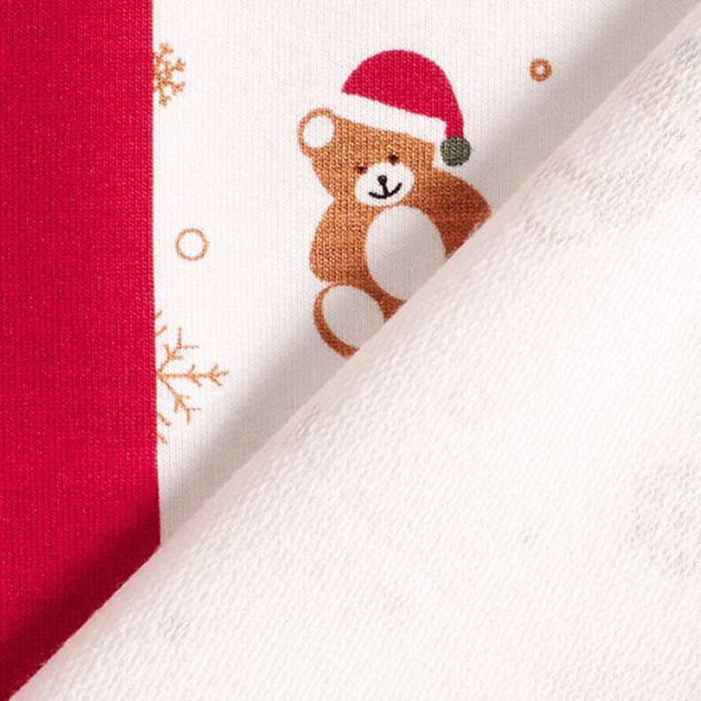 Panel Francouzské froté letní teplákovina Vánoční plyšový medvídek – vlněná bílá/červená,  image number 5