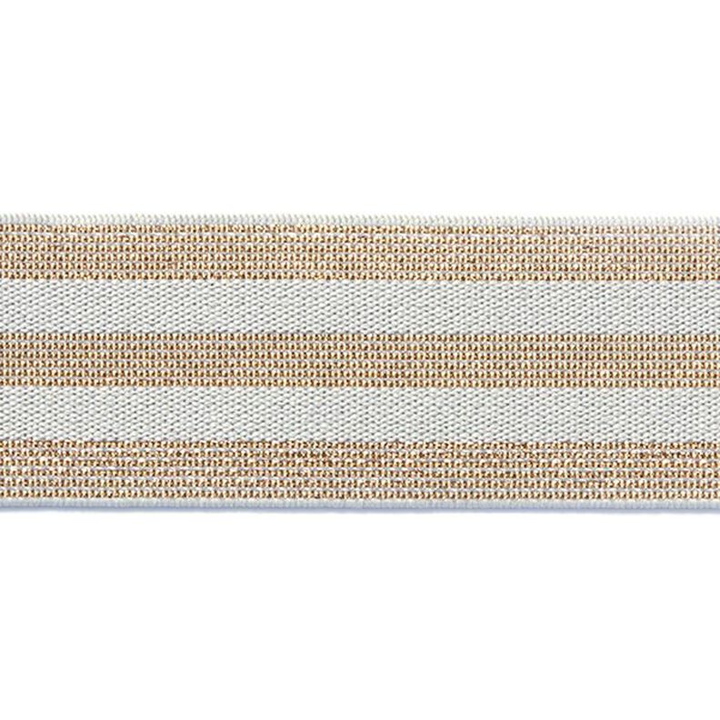 Proužkovaná gumová stuha [40 mm] – světle šedá/zlatá,  image number 1