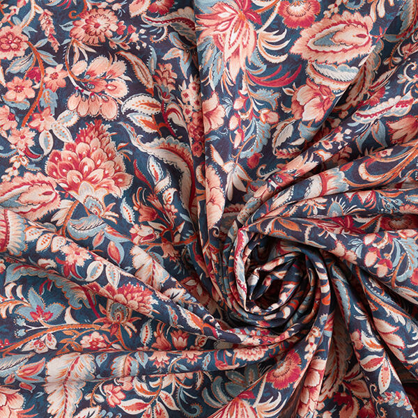 Viskózová tkanina Paisley květiny – namornicka modr/broskvově oranžová,  image number 3