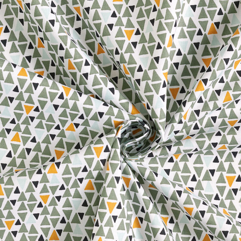 Bavlněná látka Kreton Trojúhelníky mini – rákosove zelená/bílá,  image number 3