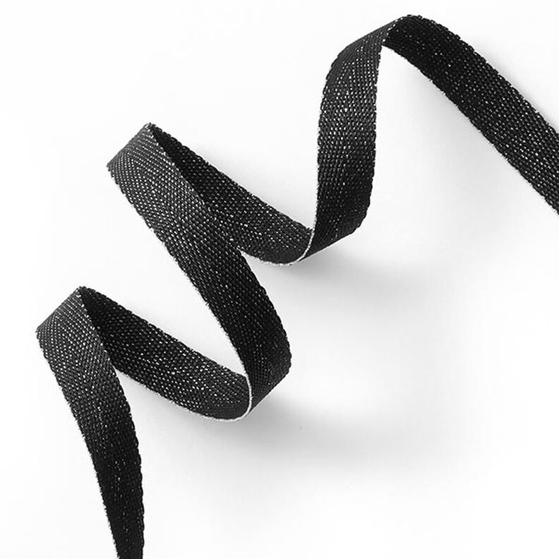 Tkaná stuha Metalický [9 mm] – černá/stříbrná metalická,  image number 1