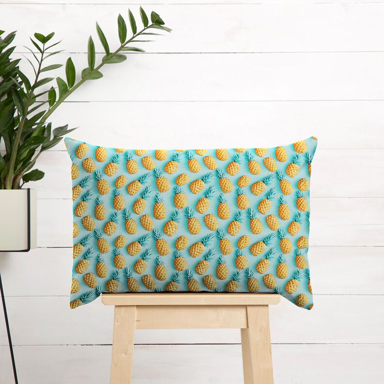 Bavlněná látka Popelín Ananas – modrá aqua/žlutá, image number 6