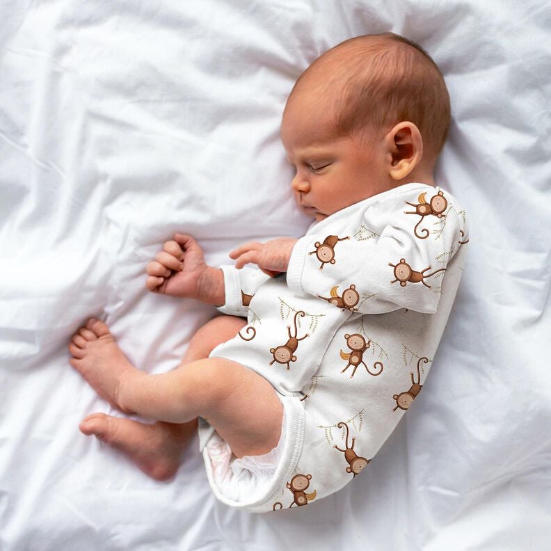 GOTS Bavlněný žerzej Opice v džungli digitální potisk | Poppy Fabrics – bílá/tmavě hnědá,  image number 4