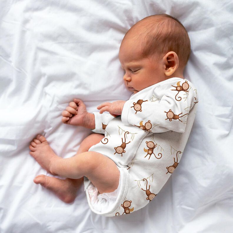 GOTS Bavlněný žerzej Opice v džungli digitální potisk | Poppy Fabrics – bílá/tmavě hnědá, image number 4