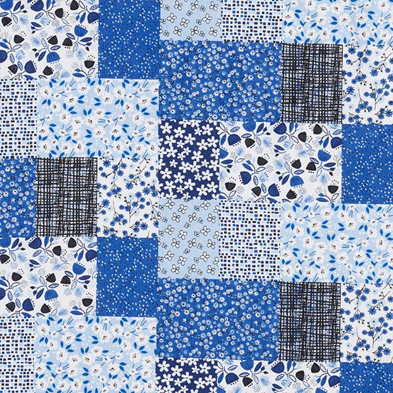 Bavlněná látka Kreton Vzhled patchworku – bílá/modrá,  image number 1