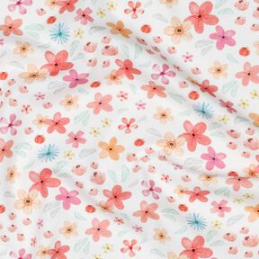 GOTS Bavlněný žerzej Barevné květy digitální potisk | Poppy Fabrics – bílá/meruňková, 