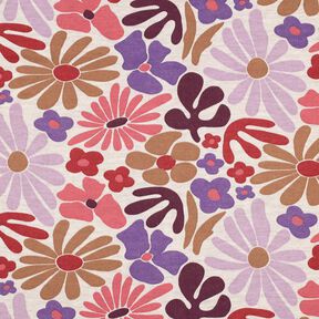Teplákovina počesaná Velké květiny | Poppy Fabrics – přírodni/merlot, 