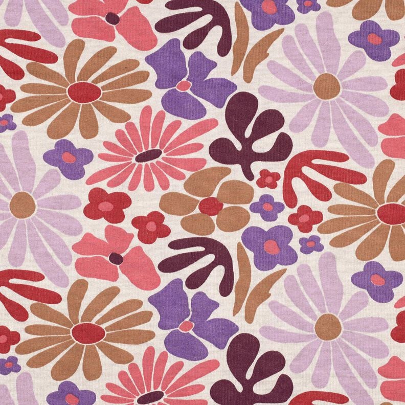 Teplákovina počesaná Velké květiny | Poppy Fabrics – přírodni/merlot,  image number 1