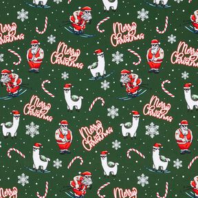 Francouzské froté letní teplákovina Santa Claus a lama | Glitzerpüppi – jedlově zelená/chili, 