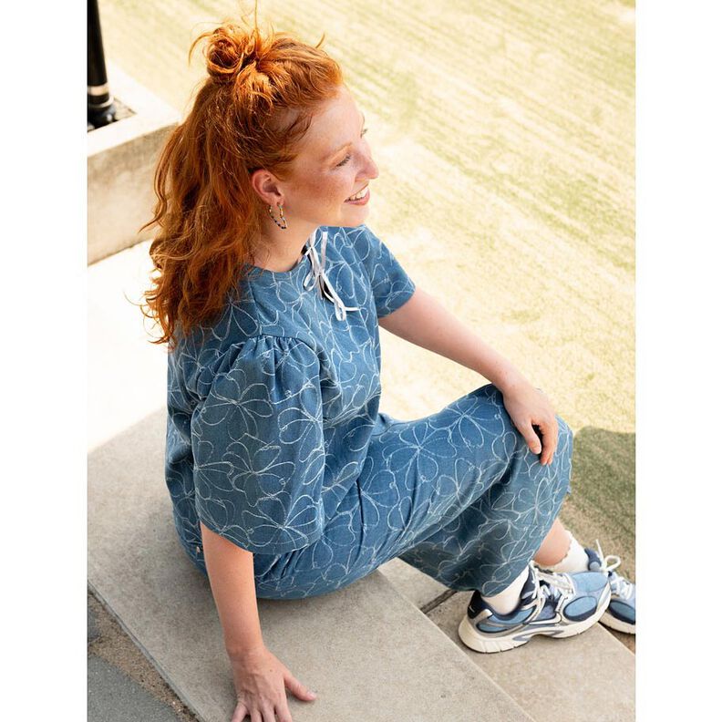 Džínovina Žakár Květiny | Poppy Fabrics – džínově modrá,  image number 5